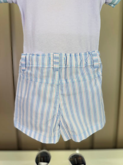 Conjunto Bebê Body Bata Golinha Azul e Bermuda Tricoline Listrada - Charpey
