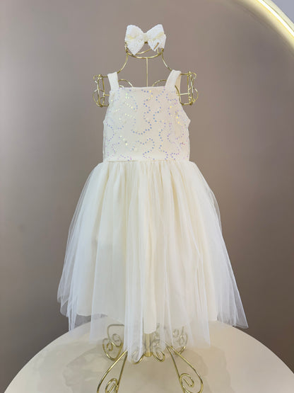 Vestido Infantil Festa com Capa Tule Bordado Creme - Petit Cherie