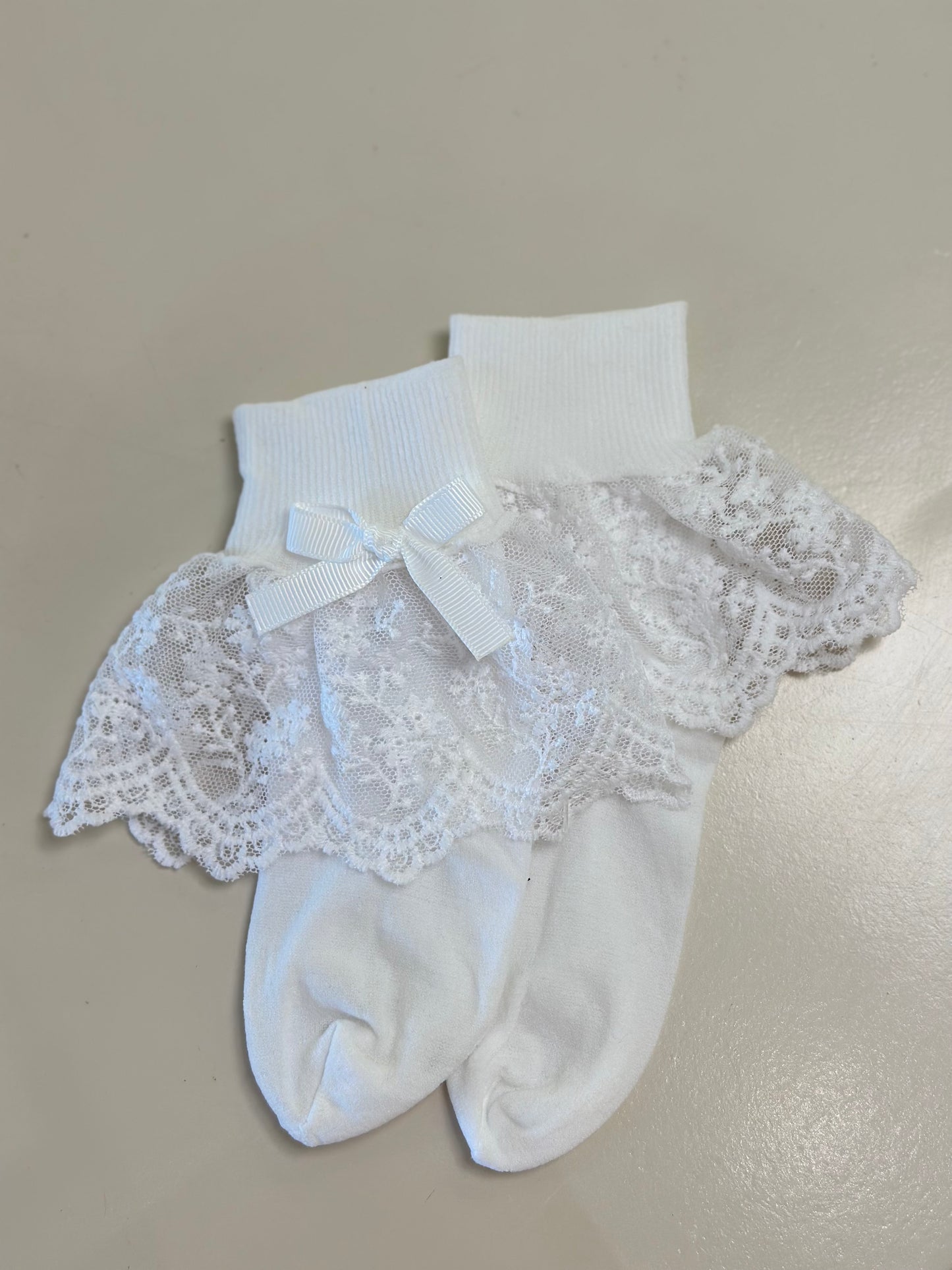 Meia Infantil Clássica Renda Lacinho Branca - Roana