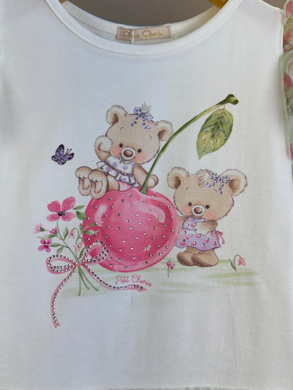 Conjunto Infantil Blusa Ursinha Em Tule e Calça Legging Cerejas - Petit Cherie