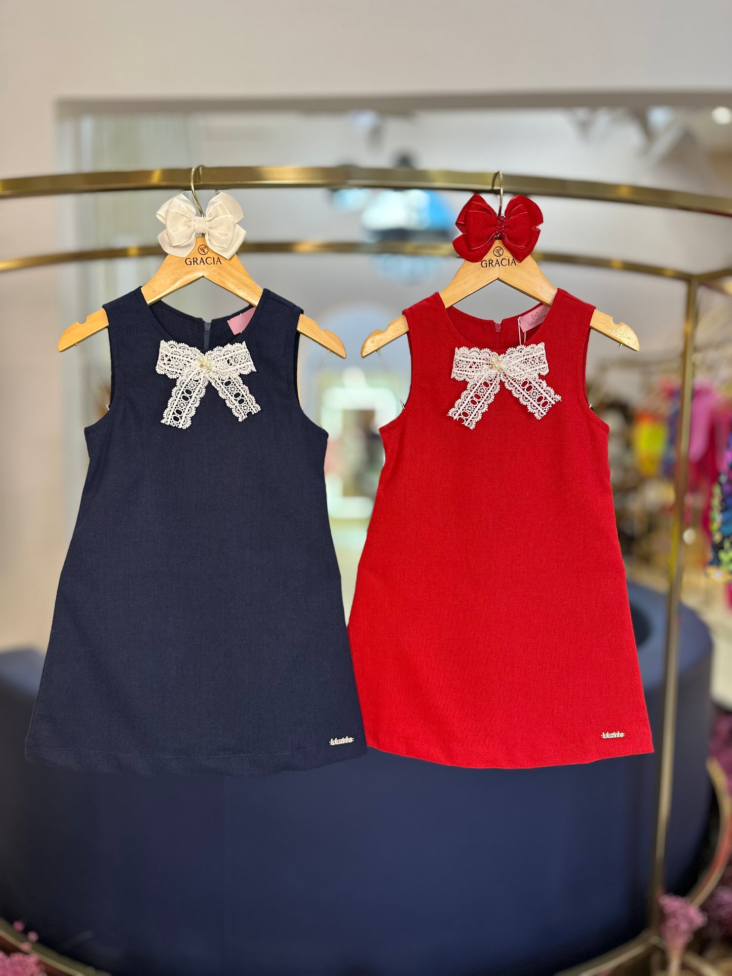 Vestido Infantil Trapézio Linho Vermelho - Luluzinha