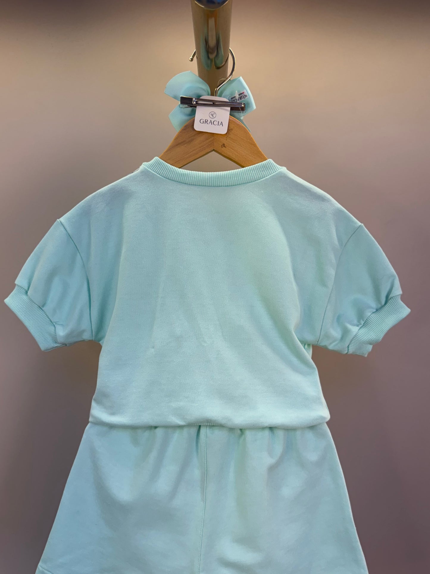 Conjunto Infantil Short  Com Cinto  E Blusa Turquesa Com Bolsos Bordados  Verde - Gabriela Aquarela