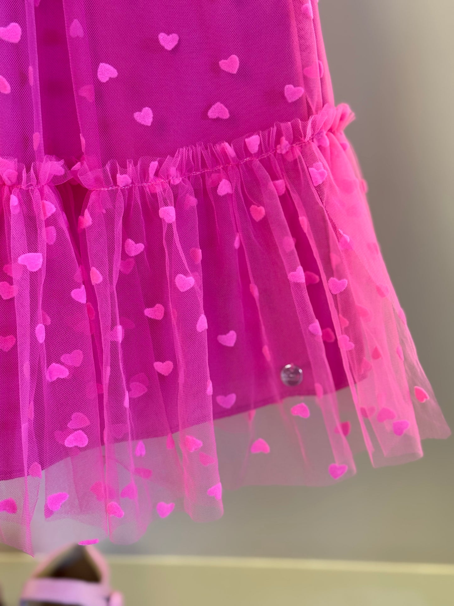 Vestido Infantil Trapézio Tule Corações Pink - Mon Sucré