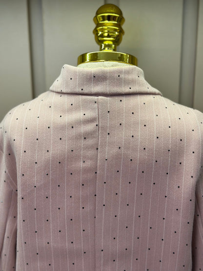 Conjunto Infantil Trio Blusa Lacinho, Casaqueto e Calça Alfaiataria Listrada Strass Rosé - Petit Cherie