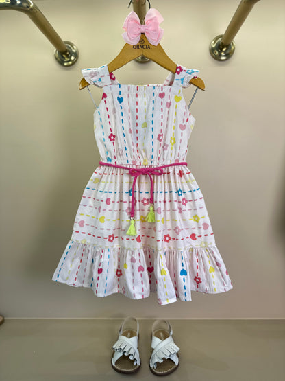 Vestido Infantil Algodão Estampado Cintinho - Beabá