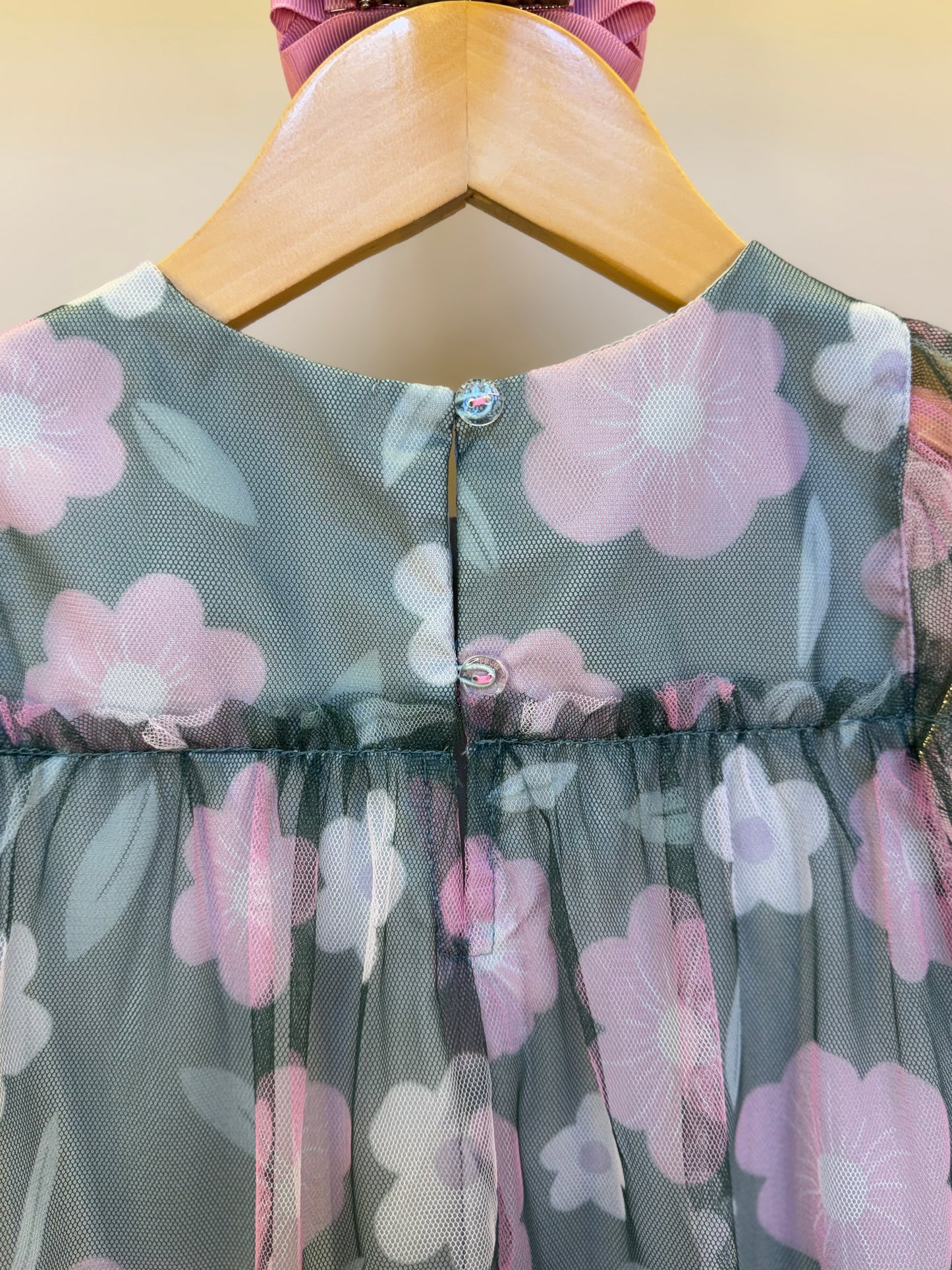 Vestido Infantil Trapézio Tule Estampado Flores - Mon Sucre