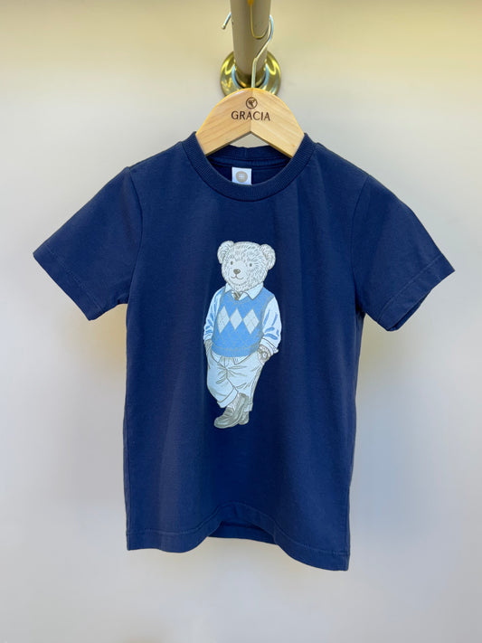 Camiseta Infantil Meia Malha Penteada Com Urso - Um Mais Um