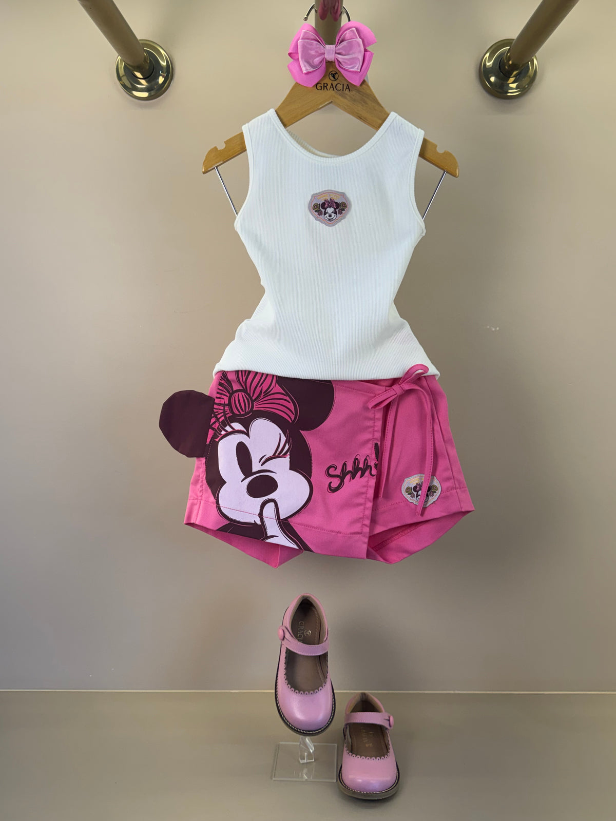 Conjunto Infantil Blusa e Shorts Saia Minnie Mouse - Animê
