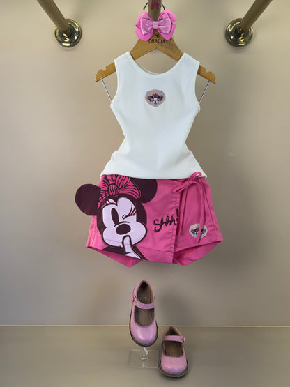 Conjunto Infantil Blusa e Shorts Saia Minnie Mouse - Animê
