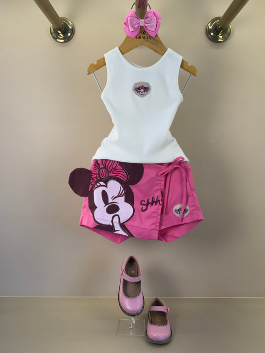 Conjunto Infantil Blusa e Shorts Saia Minnie Mouse - Animê