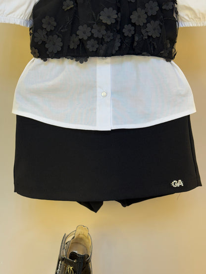 Conjunto Infantil Camisa com Cropped Bordado Flores e Saia-shorts - Gabriela Aquarela