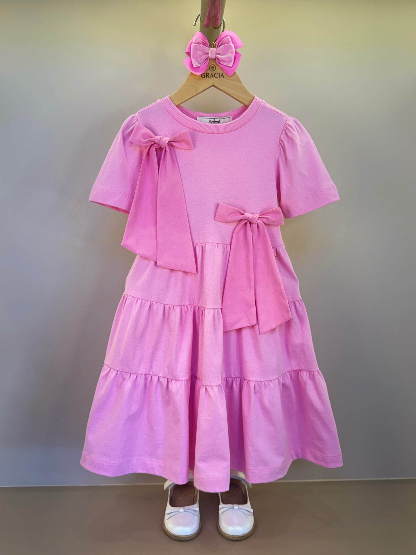 Vestido Infantil Algodão Laços Rosa Girly - Animê Petite
