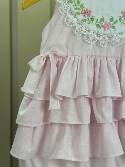 Pimpão Bebê Luxo Renda Gola Busto Bordado Babados Rosa - Roana