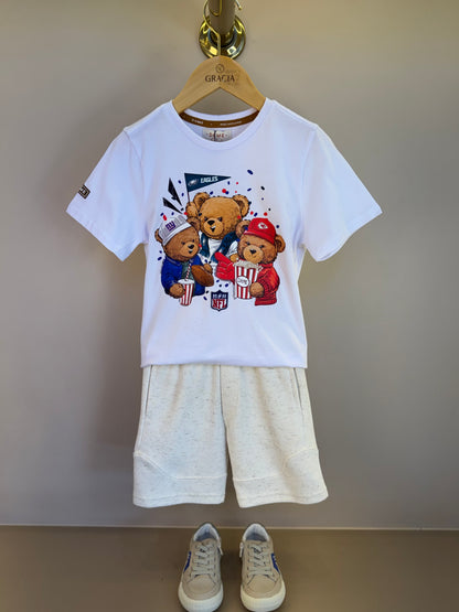 Conjunto Infantil Camiseta Algodão NFL Teddy Torcedores e Bermuda Linho Soft Geogia - Dame