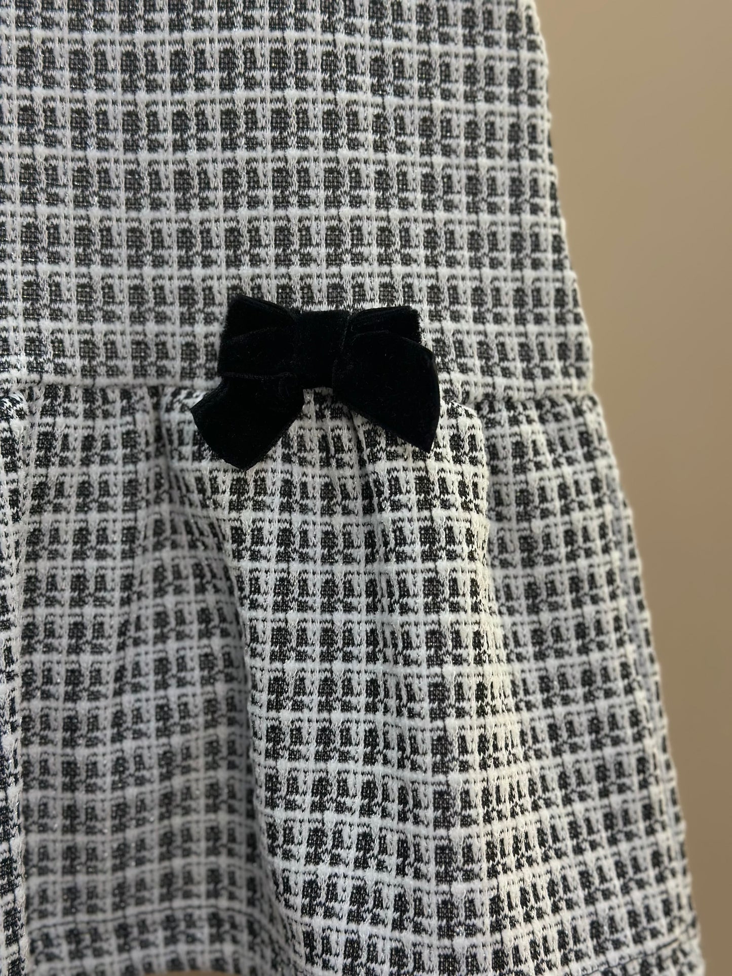 Vestido Infantil MC Sobreposição Tweed Xadrez Preto - Momi
