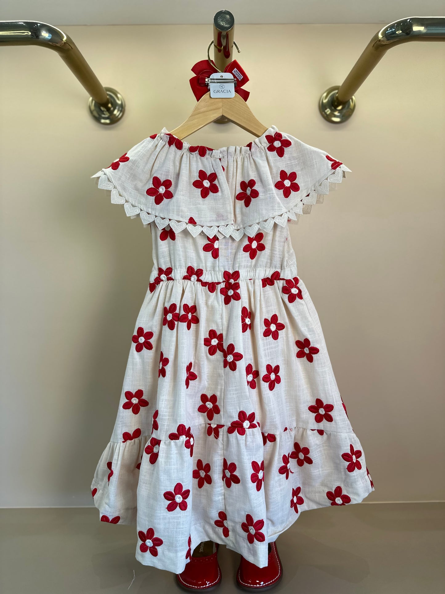 Vestido Infantil Flores Vermelhas Bordadas - Animê