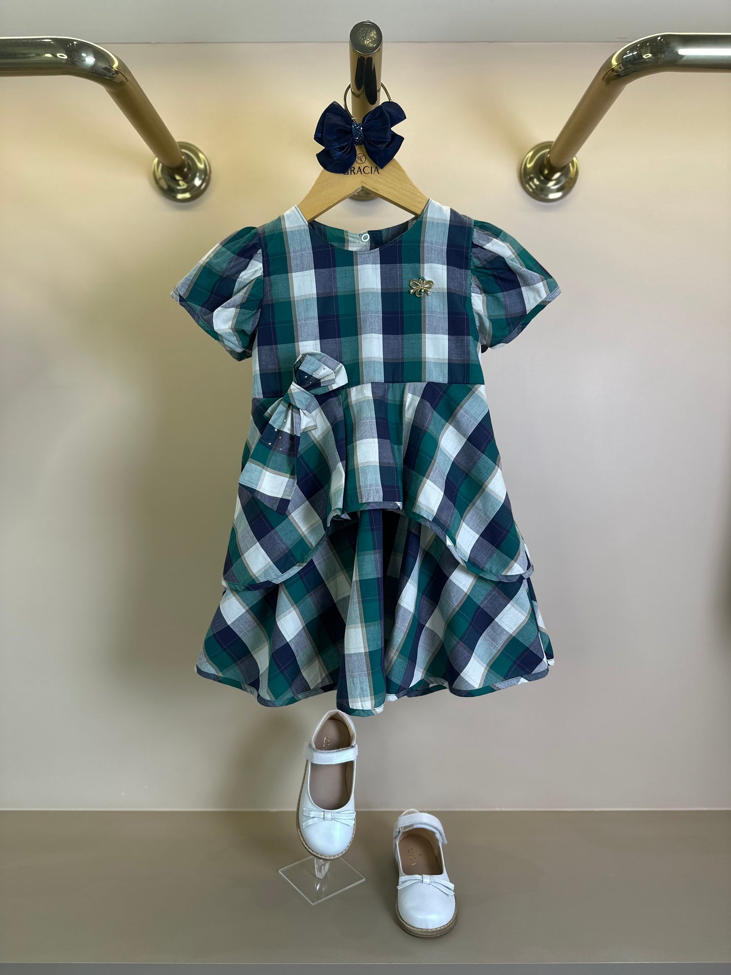 Conjunto Bebê Vestido Xadrez Verde - Charpey