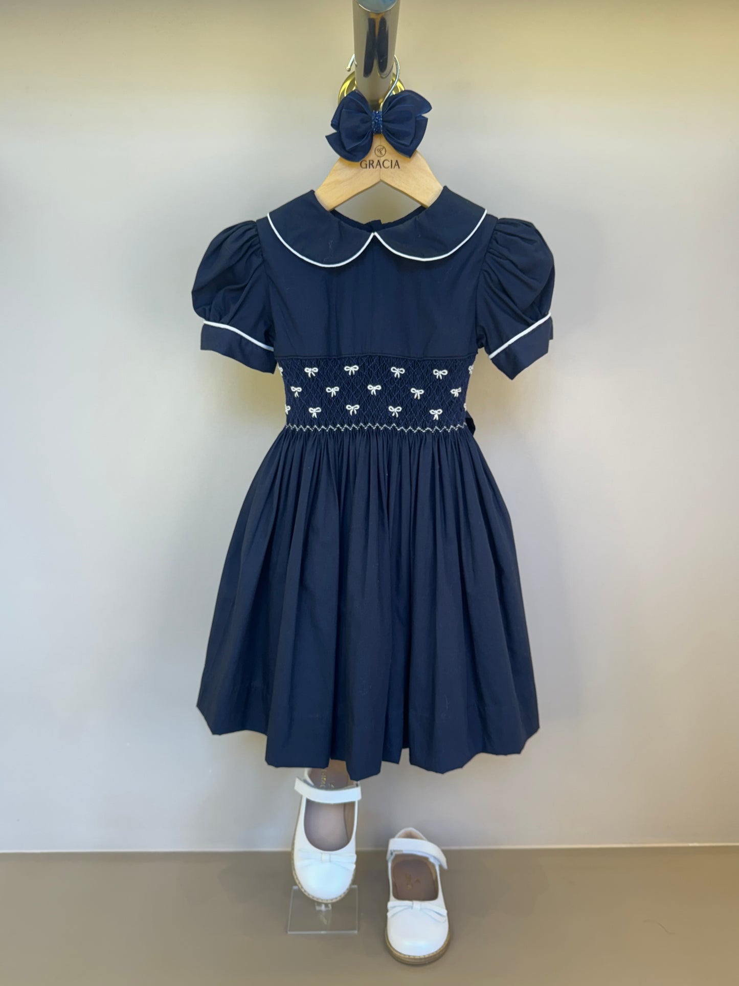 Vestido Infantil Clássico Algodão Lacinho Marinho - Gracia