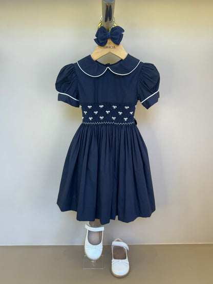 Vestido Infantil Clássico Algodão Lacinho Marinho - Gracia