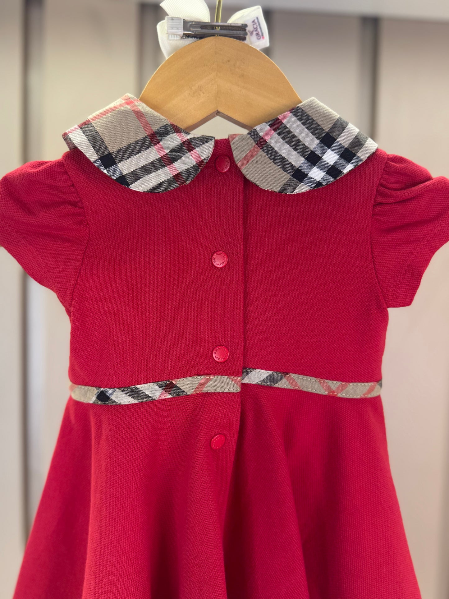 Vestido Bebê Piquet Gola Xadrez Vermelho - Um Mais Um