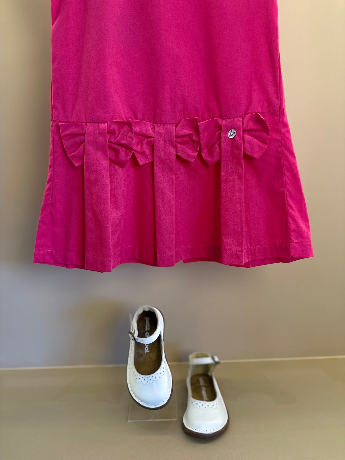 Vestido Infantil no Algodão Com Pregas e Laços Rosa - Beabá
