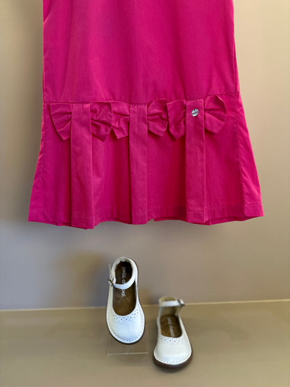 Vestido Infantil no Algodão Com Pregas e Laços Rosa - Beabá