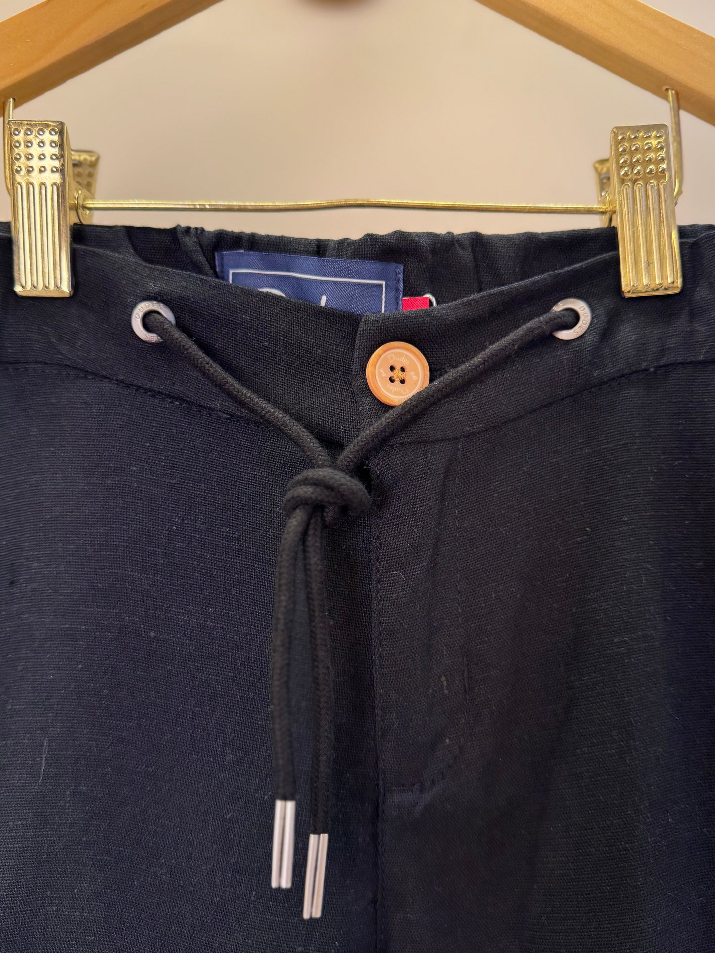 Calça Infantil Linho Cordão Preta - Dudes