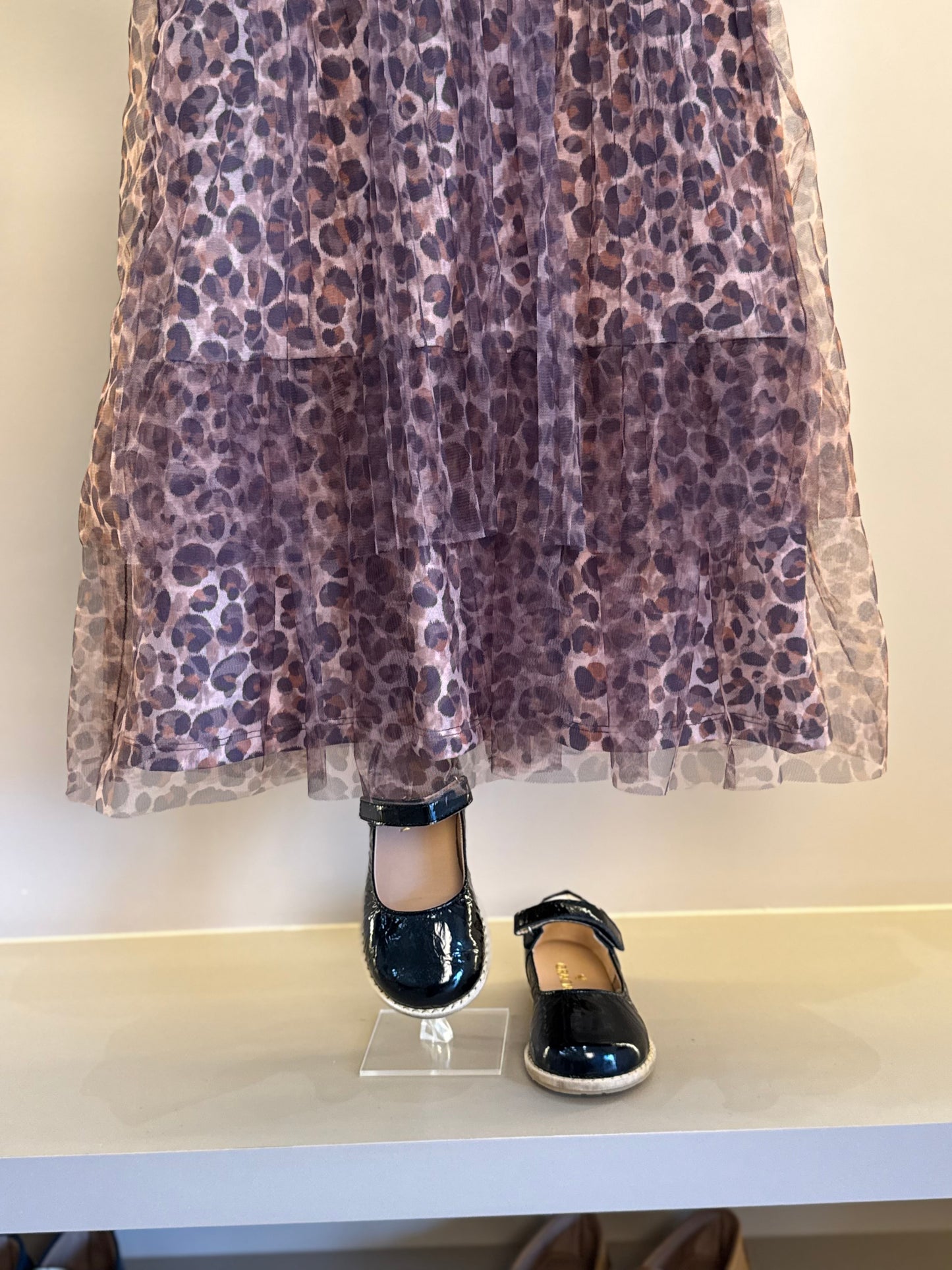 Vestido Infantil Tule Plissado Animal Print - Animê