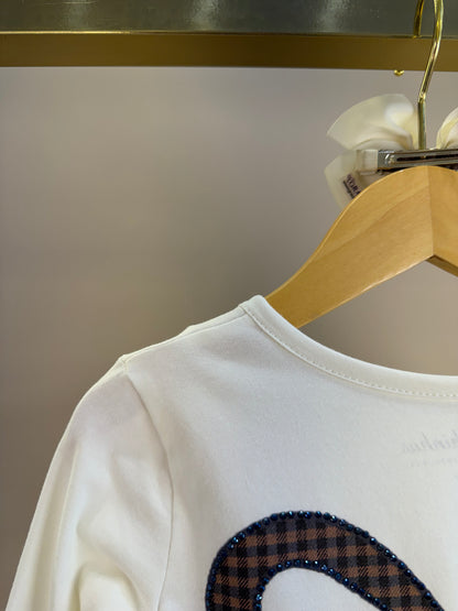 Conjunto Infantil Blusa Off White Estampa Laços E Legging Tricot Xadrez Marrom -  Pituchinhus