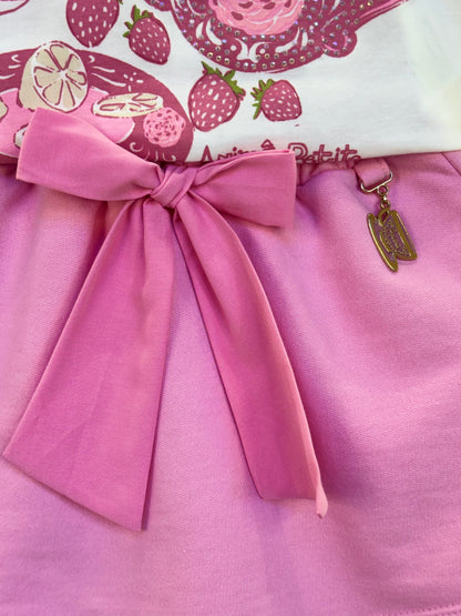 Conjunto Infantil Blusa Tea Party e Shorts Rosa Girly - Animê Petite PRÉ-VENDA
