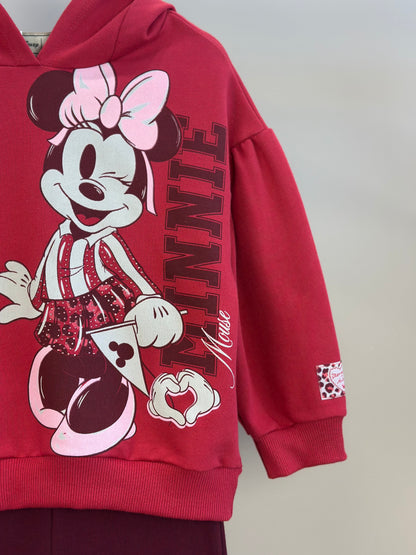 Conjunto Infantil Casaco Capuz e Orelha Minnie e Legging Cranberry - Animê