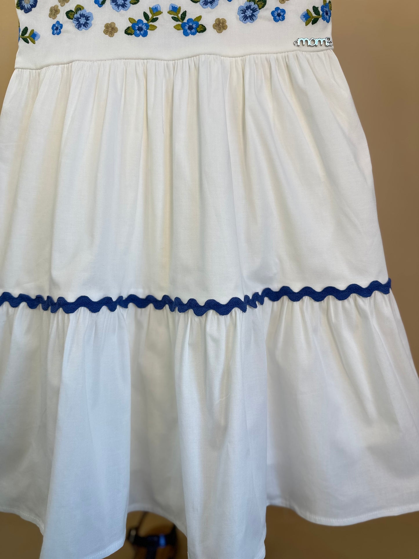 Vestido Infantil Bordado Flores Azuis - Momi