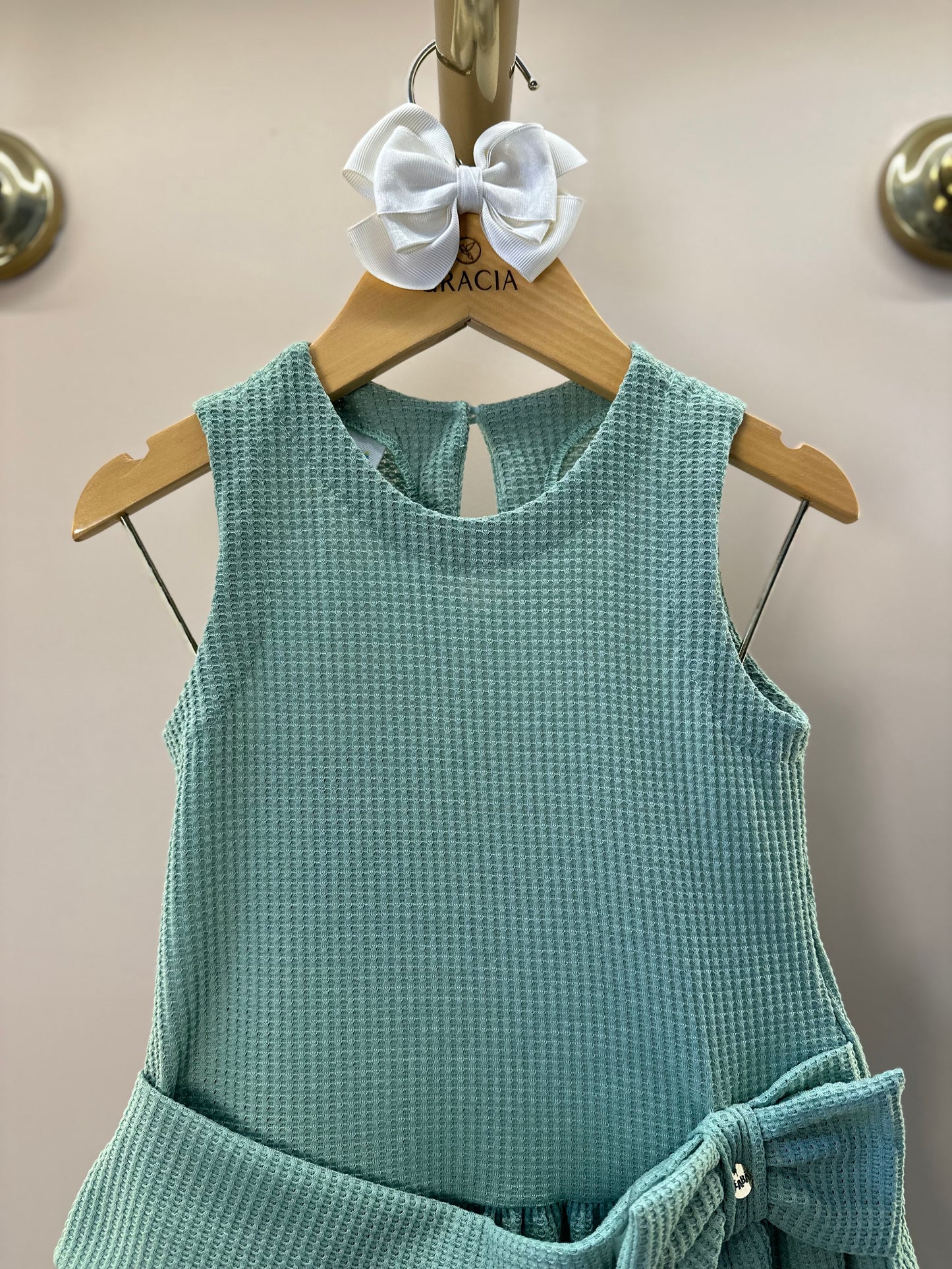 Vestido Infantil Jumper Detalhe Pala e Laço Verde - Beabá