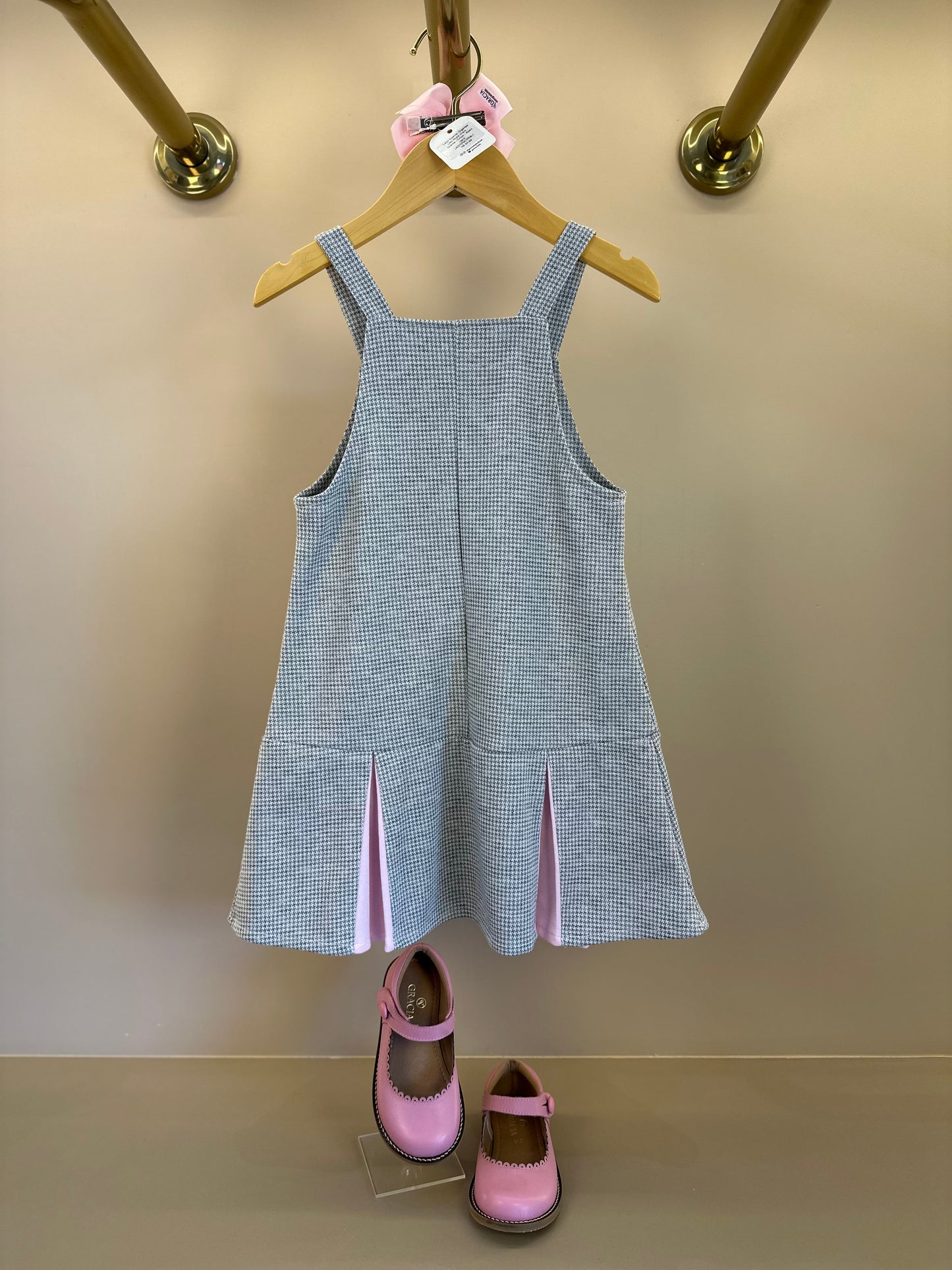 Salopete Infantil Pied Poule Laço com Camisa Gola Babadinho Branca  - Gabriela Aquarela