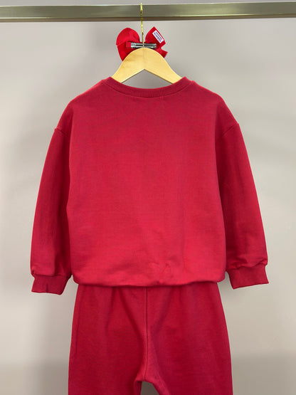 Conjunto Infantil Casaco Gola Bordada Branca e Calça Vermelho Berry - Animê