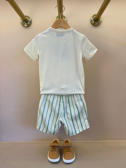 Conjunto Infantil T-Shirt Teddy e Bermuda de Linho Listrada - Youccie