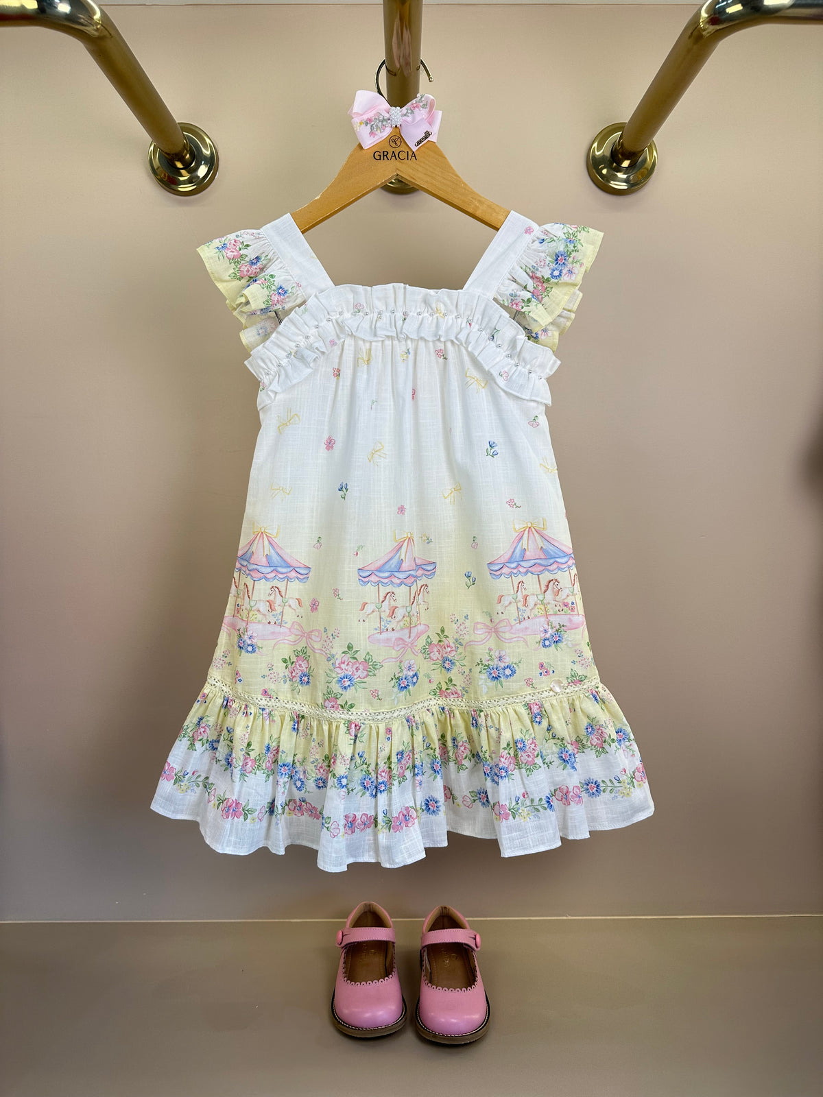 Vestido Infantil Estampa Delicada Flores Alças Babadinho- Petit Cherie