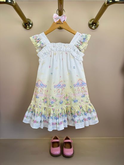 Vestido Infantil Estampa Delicada Flores Alças Babadinho- Petit Cherie