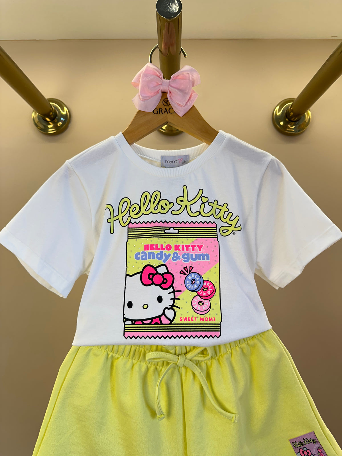 Conjunto Infantil Blusa Hello Kitty e Shorts Cós Elástico - Momi