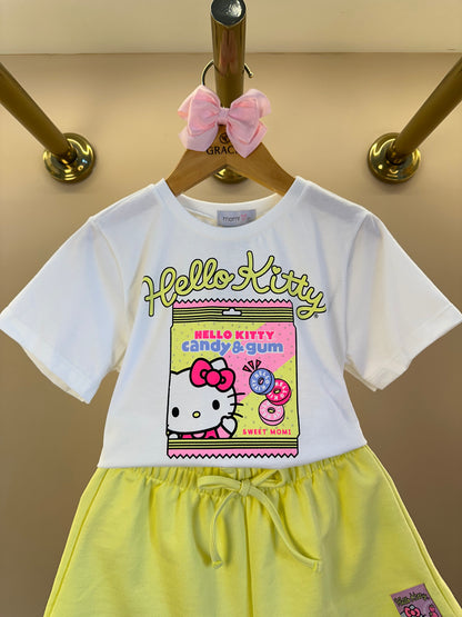 Conjunto Infantil Blusa Hello Kitty e Shorts Cós Elástico - Momi