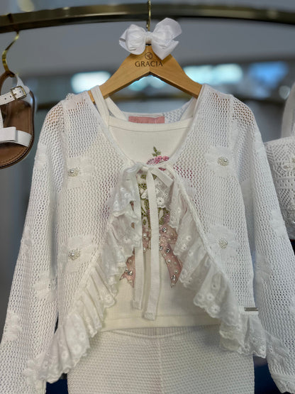 Casaqueto Infantil Tricot Rendado Flores - Pituchinhus
