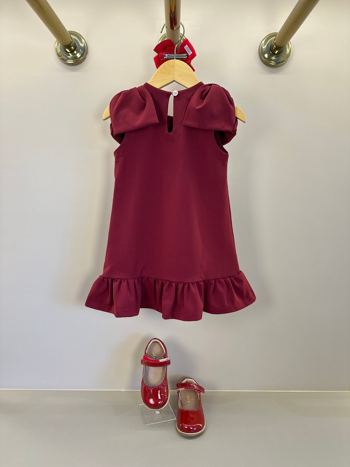 Vestido Infantil Jumper Algodão Manga Laço Vermelho - Beabá
