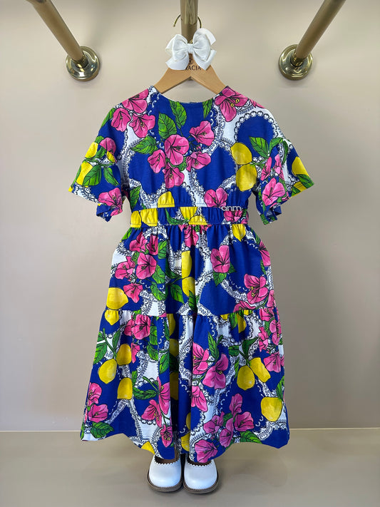 Vestido Infantil Estampa Primavera Floral e Limões - Animê