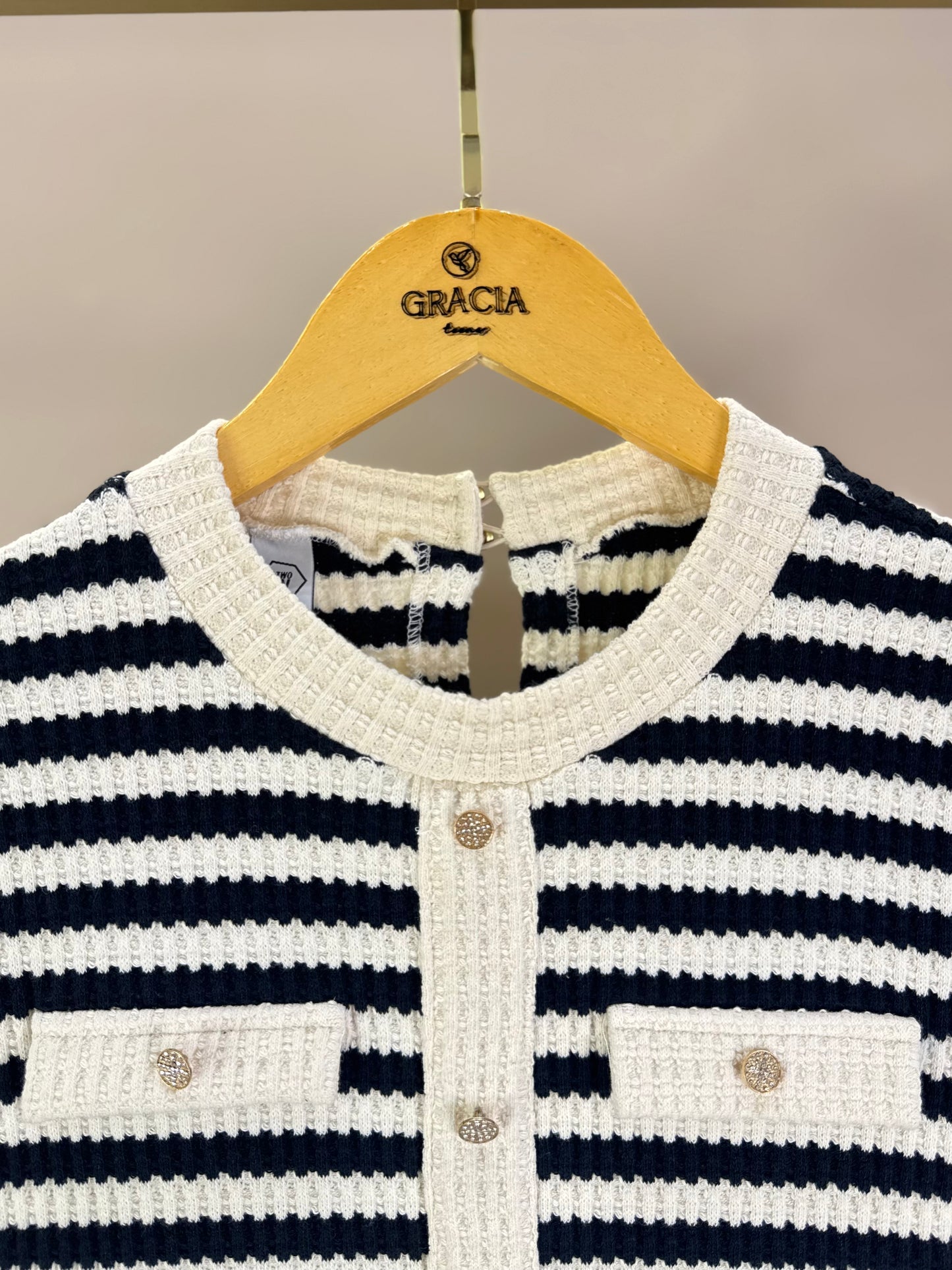 Vestido Teen Tricot Listrado com Botões - Two In