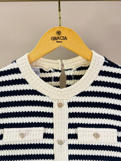 Vestido Teen Tricot Listrado com Botões - Two In