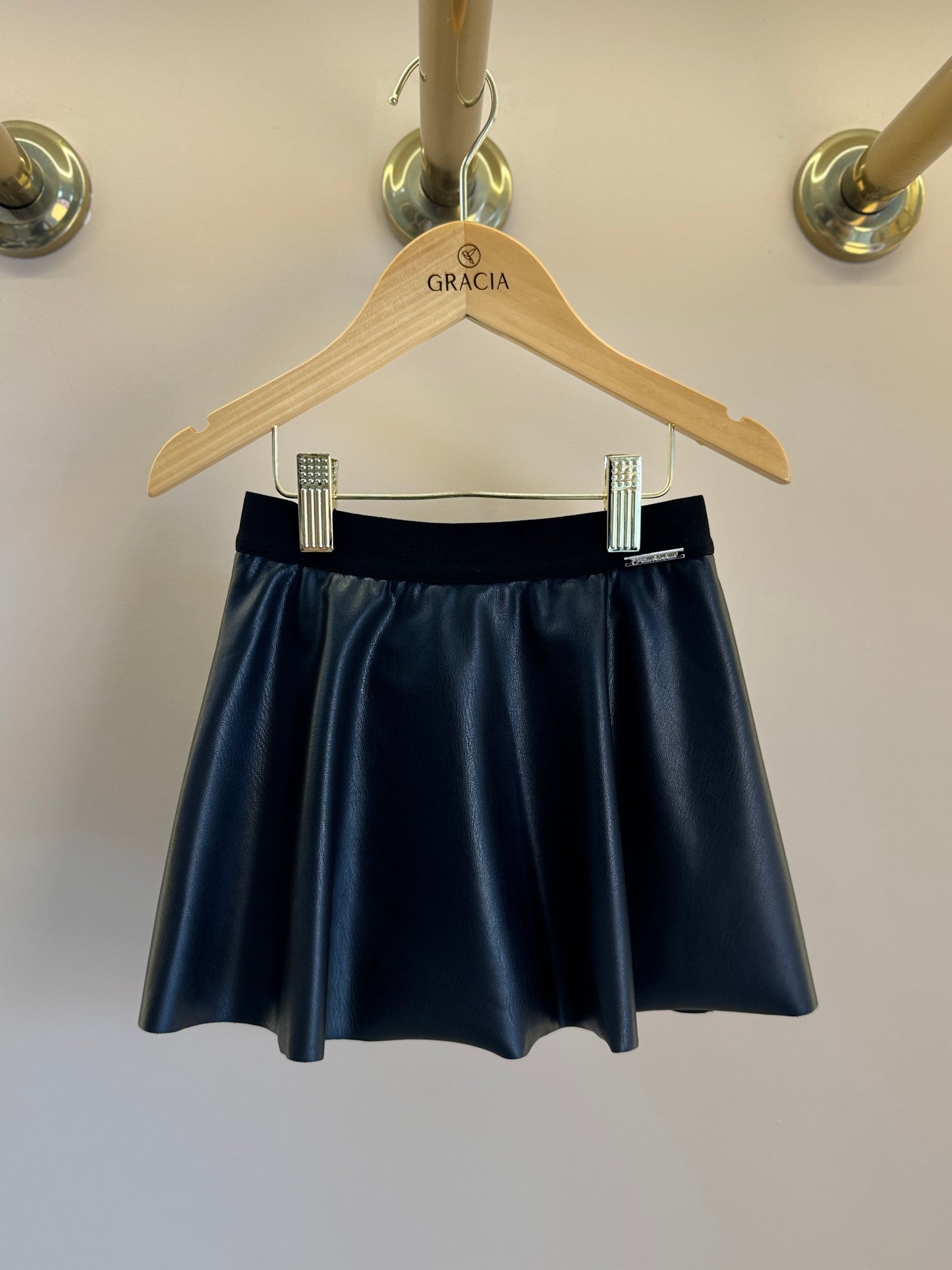 Saia-Short Infantil Evasê Couro Tech Preta - Pituchinhus