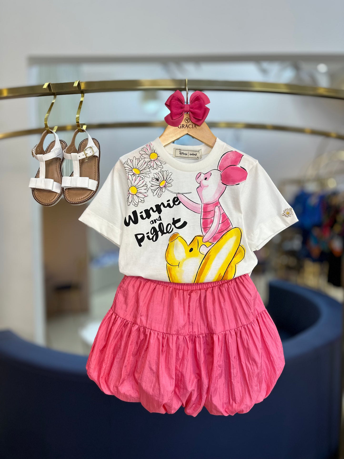 Conjunto Infantil T-Shirt Pooh e Balonê Rosa - Animê
