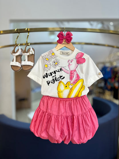 Conjunto Infantil T-Shirt Pooh e Balonê Rosa - Animê