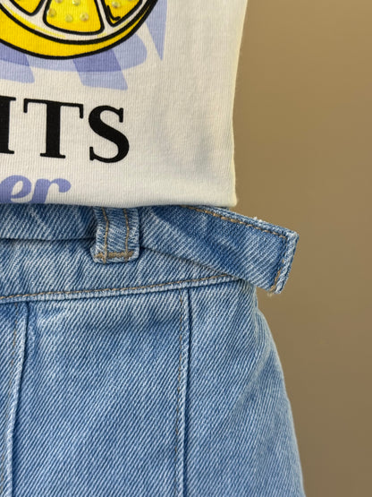Conjunto Infantil Blusa Limões Com Strass e Shorts Saia Jeans Com Pregas - Momi