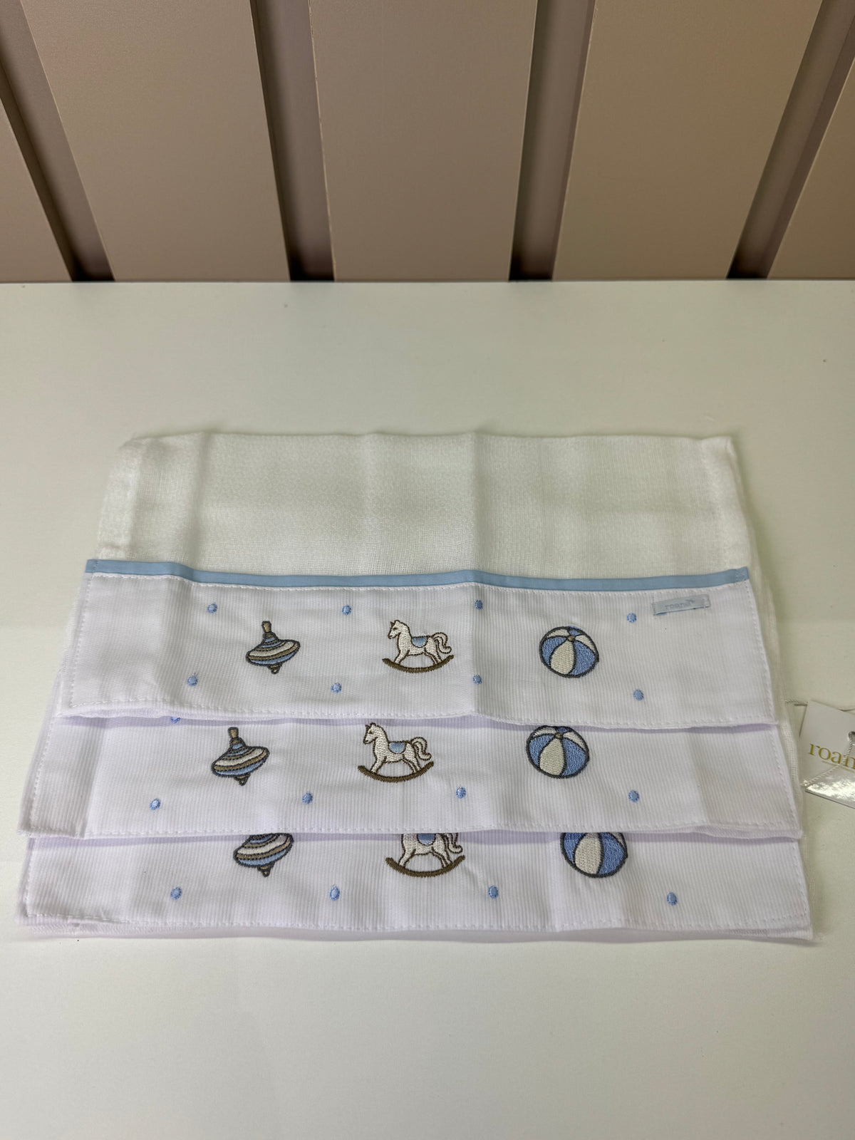 Kit 3 Fraldinhas Boca Bebê Luxo Bordadas Azul Cavalinhos - Roana